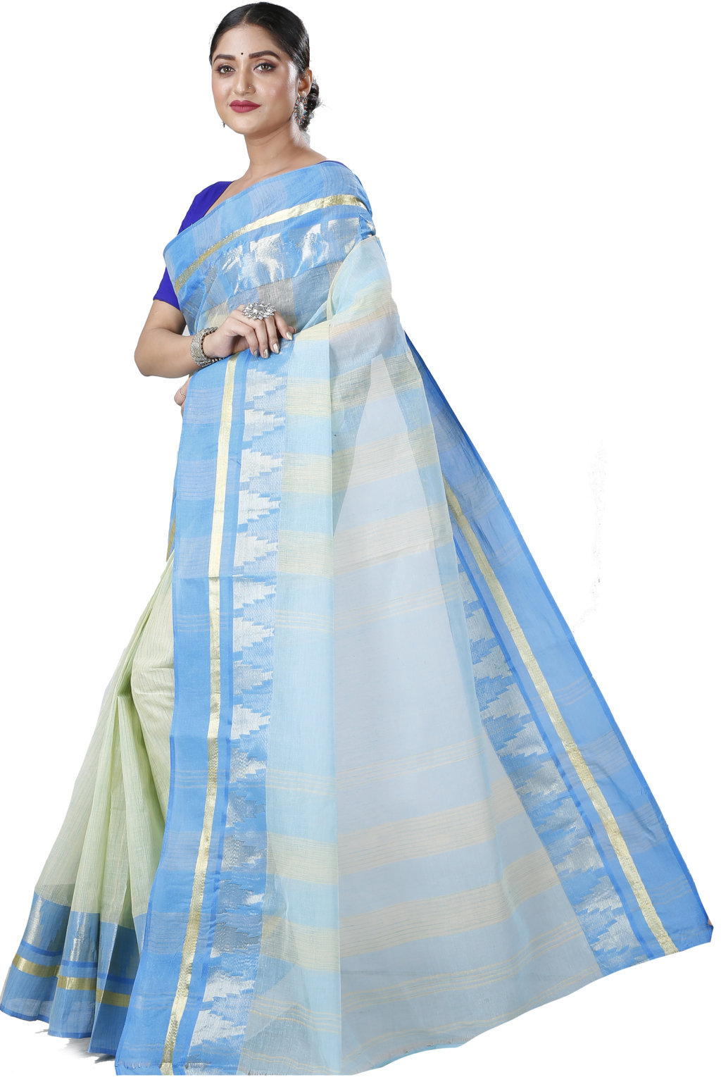 Sky Blue Pure Cotton Vrinda Tant Saree (1092)